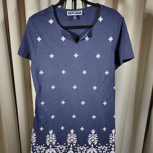 Karen Scott Faux Embroidered Split Neck Dress Size PL
